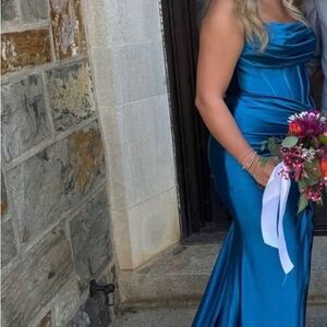 Elegant Blue Satin Evening Gown